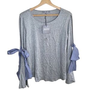 NWT Marled Reunited Clothing | Gray Long Sleeve Top with Split Sleeve & Bow Ties